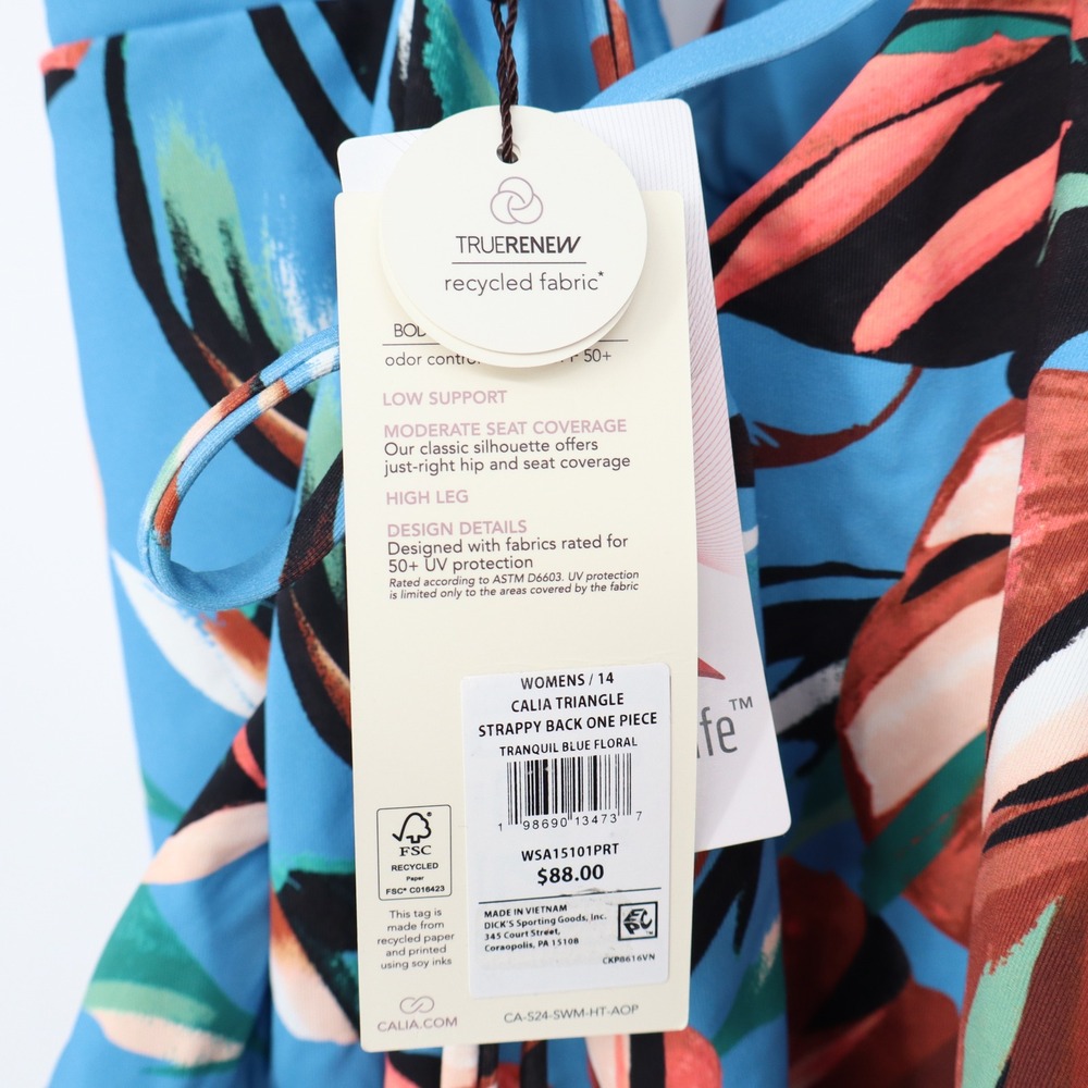 Calia Womens Tranquil Blue Floral Strappy Back One Piece Swimsuit Size 14 - Picture 5 of 9